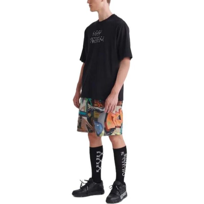 Camiseta negra de manga corta y corte holgado con cuello redondo y estampado de flechas de Off-White para hombre, colección primavera-verano 2022