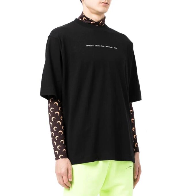 Camiseta negra de manga corta y corte holgado con estampado de flechas y letras para hombre Off-White FW21