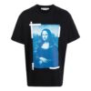 Camiseta negra de manga corta y corte holgado con estampado de personajes en color liso de Off-White para hombre, colección primavera-verano 2022