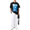 Camiseta negra de manga corta y corte holgado con estampado de personajes en color liso de Off-White para hombre, colección primavera-verano 2022
