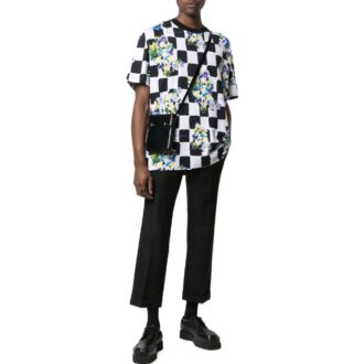 Camiseta negra de manga corta y cuello redondo con estampado de flores a cuadros Off-White para hombre, temporada primavera-verano 2022, corte holgado