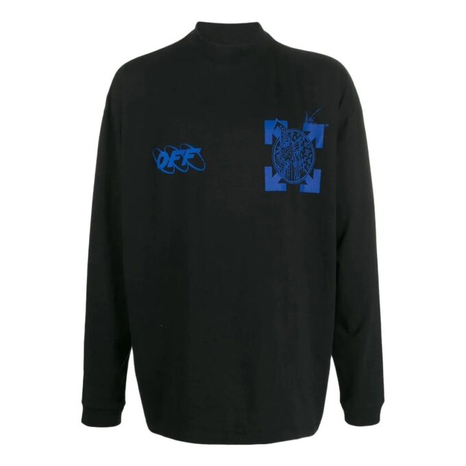 Camiseta negra de manga larga con cuello medio y estampado de flecha con el logotipo de Off-White para hombre, colección primavera-verano 2022