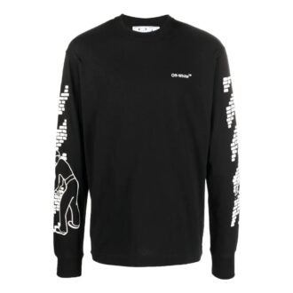 Camiseta negra de manga larga con cuello redondo y estampado de logotipo Off-White para hombre FW22