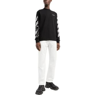 Camiseta negra de manga larga con cuello redondo y estampado de logotipo Off-White para hombre FW22