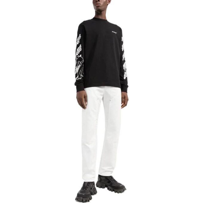 Camiseta negra de manga larga con cuello redondo y estampado de logotipo Off-White para hombre FW22