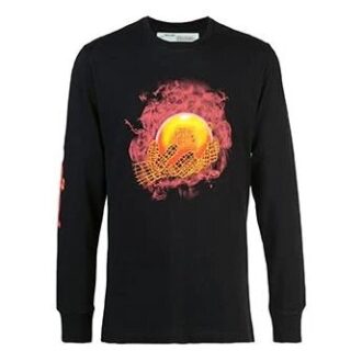 Camiseta negra de manga larga con estampado de manos y planeta de Off-White para hombre