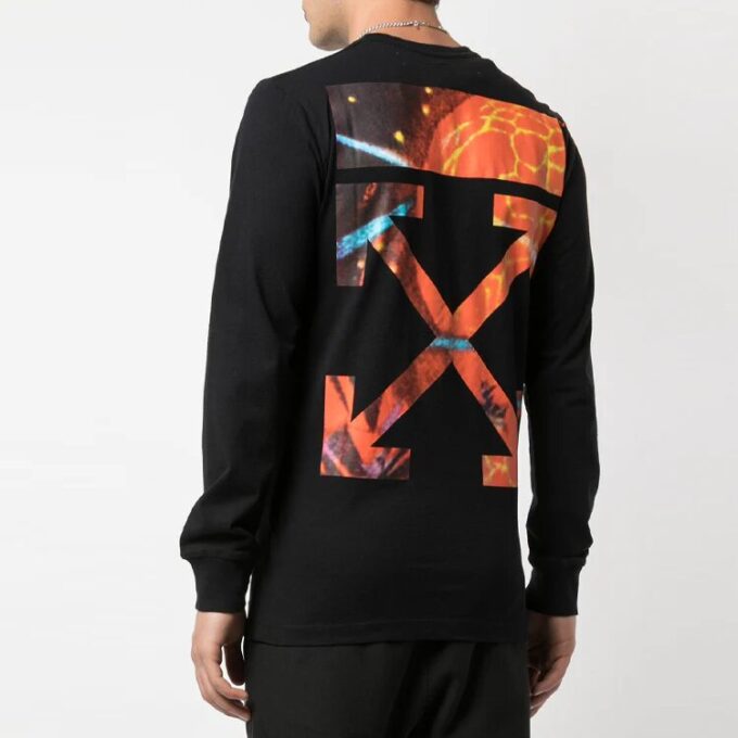 Camiseta negra de manga larga con estampado de manos y planeta de Off-White para hombre