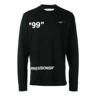 Camiseta negra de manga larga holgada con cuello redondo Ice Man para hombre de Off-White