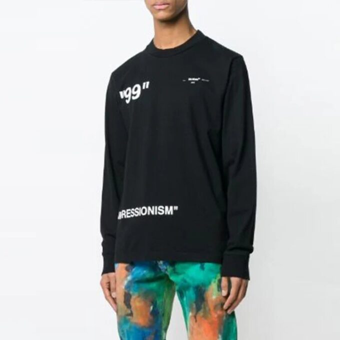Camiseta negra de manga larga holgada con cuello redondo Ice Man para hombre de Off-White