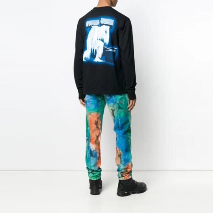 Camiseta negra de manga larga holgada con cuello redondo Ice Man para hombre de Off-White
