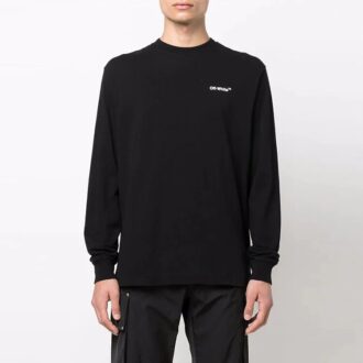Camiseta negra de manga larga y corte holgado con estampado de flechas y letras Caravaggio de Off-White para hombre, colección primavera-verano 2022