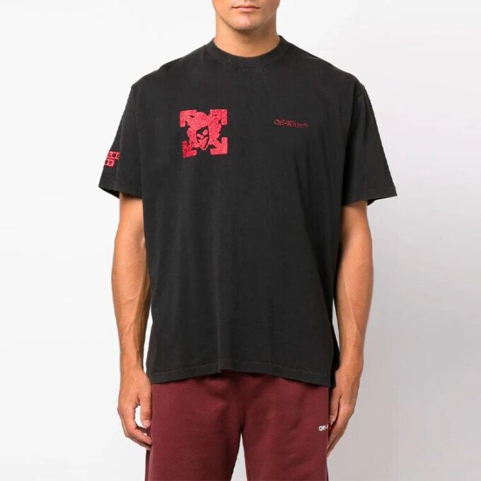 Camiseta negra de pantalón corto con cuello redondo y diseño de flecha Off-White para hombre, temporada Otoño-Invierno 2022