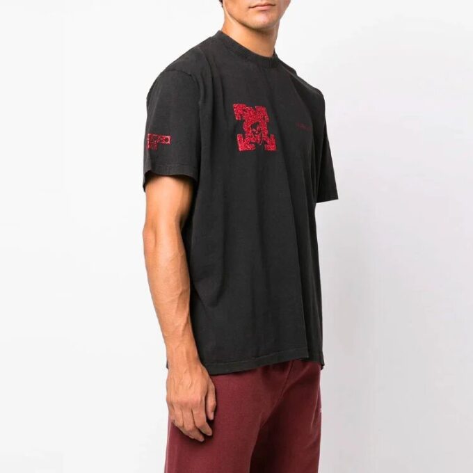Camiseta negra de pantalón corto con cuello redondo y diseño de flecha Off-White para hombre, temporada Otoño-Invierno 2022