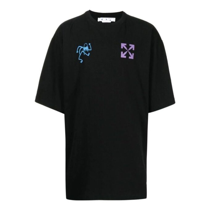 Camiseta negra de pantalón corto y cuello redondo con estampado de logotipo Off-White para hombre, colección primavera-verano 2022