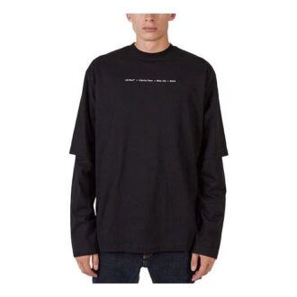 Camiseta negra holgada de manga larga con estampado de flecha verde en la manga de Off-White para hombre, colección FW21