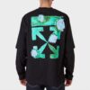 Camiseta negra holgada de manga larga con estampado de flecha verde en la manga de Off-White para hombre, colección FW21