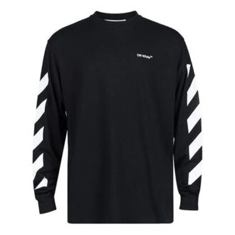 Camiseta negra holgada de manga larga con patrón de rayas alfabéticas en diagonal de Off-White para hombre, temporada primavera-verano 2022