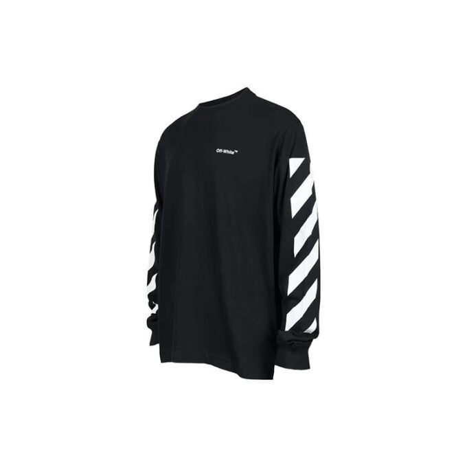 Camiseta negra holgada de manga larga con patrón de rayas alfabéticas en diagonal de Off-White para hombre, temporada primavera-verano 2022