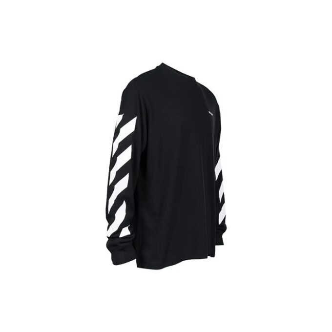 Camiseta negra holgada de manga larga con patrón de rayas alfabéticas en diagonal de Off-White para hombre, temporada primavera-verano 2022