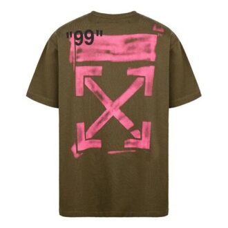Camiseta Off-White de manga corta y corte holgado con estampado de flechas de graffiti para hombre, color verde militar