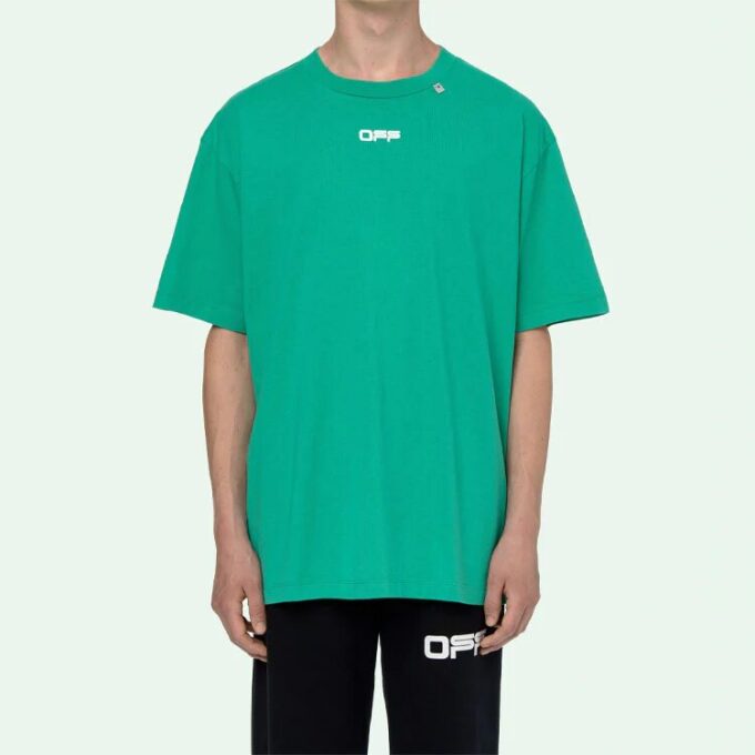 Camiseta Off-White para hombre Caravaggio con estampado en la espalda cuadrada, pantalones cortos y corte holgado, verde o Virgil Abloh