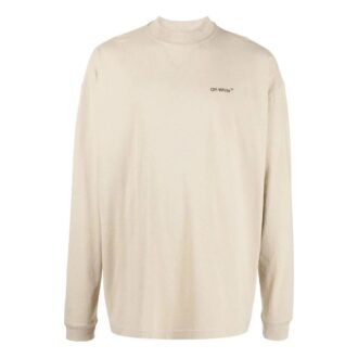 Camiseta Off-White para hombre, colección Otoño-Invierno 2022, con estampado de letras, cuello redondo, manga larga y corte holgado, color blanco cremoso