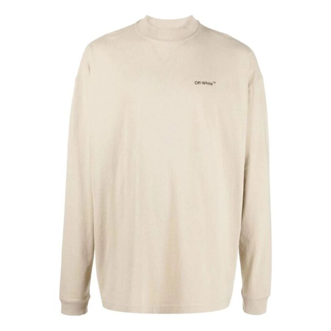 Camiseta Off-White para hombre, colección Otoño-Invierno 2022, con estampado de letras, cuello redondo, manga larga y corte holgado, color blanco cremoso