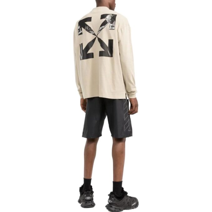 Camiseta Off-White para hombre, colección Otoño-Invierno 2022, con estampado de letras, cuello redondo, manga larga y corte holgado, color blanco cremoso