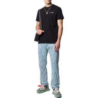 Camiseta Off-White para hombre, colección Otoño-Invierno 2022, de color liso con estampado del logotipo alfabético, cuello redondo y manga corta, en color negro