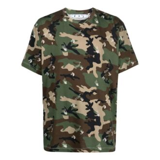 Camiseta Off-White para hombre, colección primavera-verano 2022, con estampado de camuflaje, cuello redondo y pantalones cortos, color verde