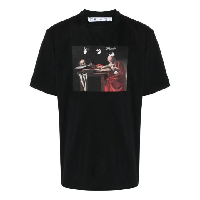 Camiseta Off-White para hombre, colección primavera-verano 2022, estampada, cuello redondo, pantalones cortos, color negro