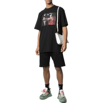 Camiseta Off-White para hombre, colección primavera-verano 2022, estampada, cuello redondo, pantalones cortos, color negro