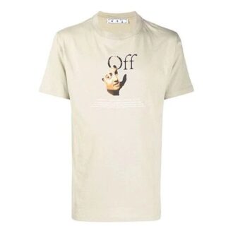 Camiseta Off-White para hombre con estampado de logotipo, cuello redondo y pantalones cortos, color marrón claro