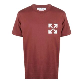 Camiseta Off-White para hombre de la colección primavera-verano 2022 con estampado del logotipo, cuello redondo y pantalones cortos, color rojo ladrillo