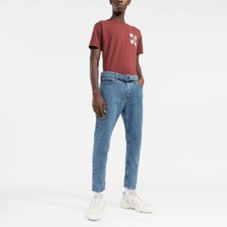 Camiseta Off-White para hombre de la colección primavera-verano 2022 con estampado del logotipo, cuello redondo y pantalones cortos, color rojo ladrillo