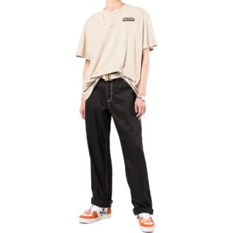 Camiseta Off-White para hombre de la colección primavera-verano 2022, de pantalón corto, color marrón claro y con estampado del logotipo