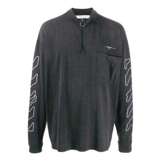 Camiseta Off-White para hombre de la temporada primavera-verano 2021 con estampado de flechas, media cremallera, manga larga y corte holgado en gris oscuro