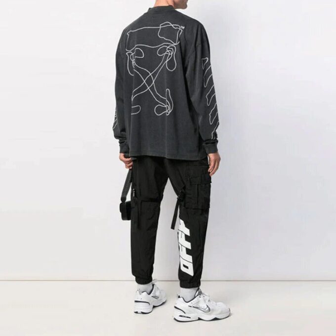 Camiseta Off-White para hombre de la temporada primavera-verano 2021 con estampado de flechas, media cremallera, manga larga y corte holgado en gris oscuro