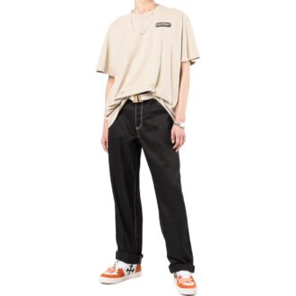 Camiseta Off-White para hombre de la temporada primavera-verano 2022 con estampado de logotipo, pantalones cortos y corte holgado, color marrón claro