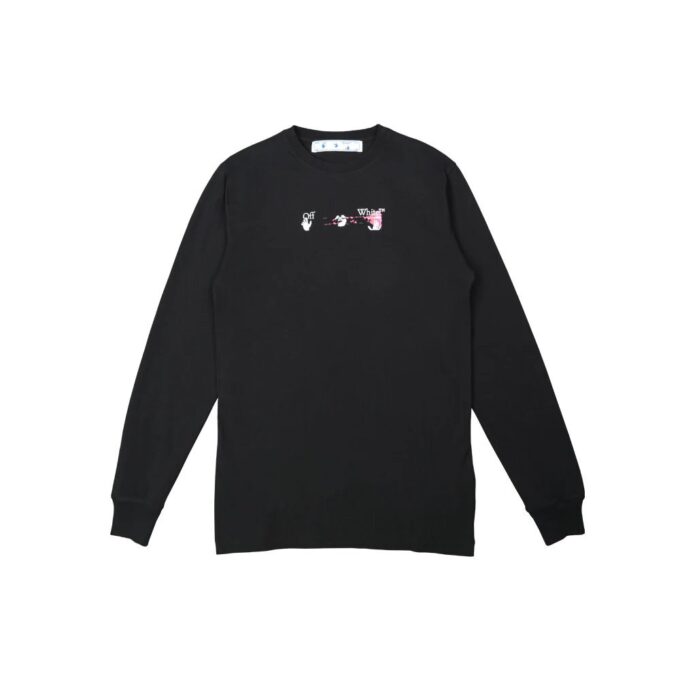 Camiseta Off-White para hombre FW21 con estampado de flechas, cuello redondo, manga larga y corte ajustado, color negro