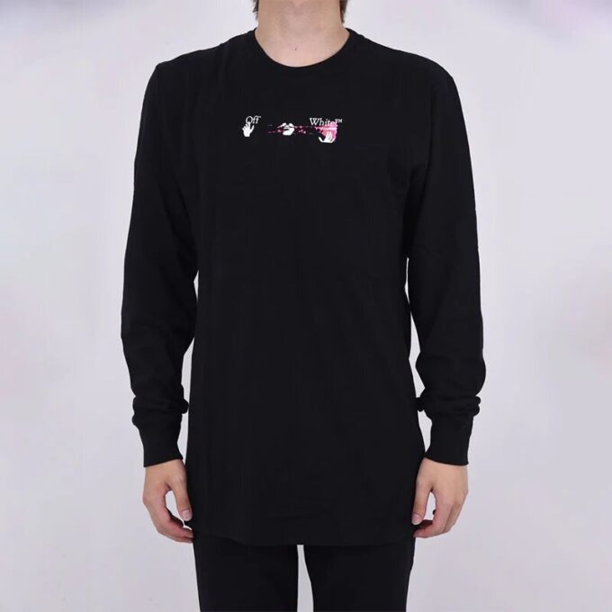 Camiseta Off-White para hombre FW21 con estampado de flechas, cuello redondo, manga larga y corte ajustado, color negro