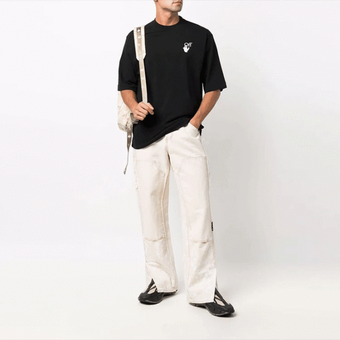Camiseta Off-White para hombre FW21 con logo, cuello redondo, pantalones cortos y corte holgado, color negro