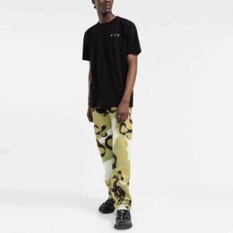 Camiseta Off-White para hombre FW21 con logotipo en el pecho, cuello redondo y pantalones cortos, color negro