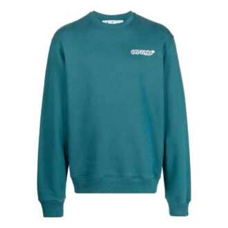 Camiseta Off-White para hombre FW22 con estampado de logotipo, cuello redondo y manga larga, color azul lago