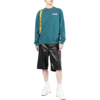 Camiseta Off-White para hombre FW22 con estampado de logotipo, cuello redondo y manga larga, color azul lago