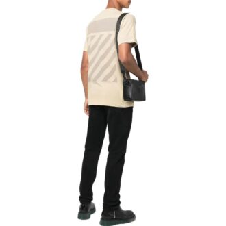 Camiseta Off-White para hombre FW22 con estampado de rayas en la espalda, cuello redondo y pantalones cortos, versión Ordinary, color marrón claro