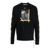 Camiseta Off-White para hombre FW22 de color liso, cuello redondo, estampado pintado y manga larga, color negro
