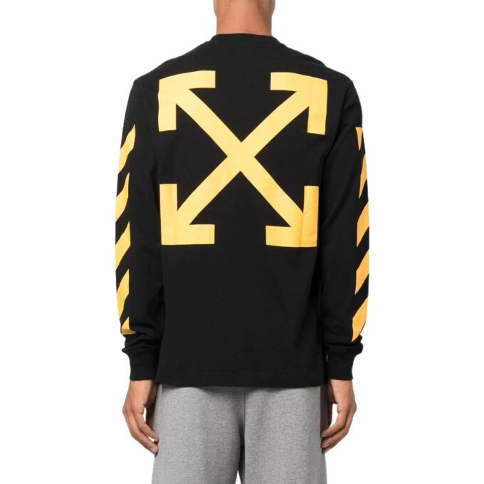 Camiseta Off-White para hombre FW22 de color liso, cuello redondo, estampado pintado y manga larga, color negro