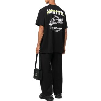 Camiseta Off-White para hombre FW22 de corte holgado, cuello redondo y manga corta con estampado de letras y logotipo, color negro