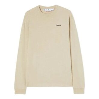 Camiseta Off-White para hombre FW22 de cuello redondo, manga larga, corte holgado y estampado de logotipo, color beige